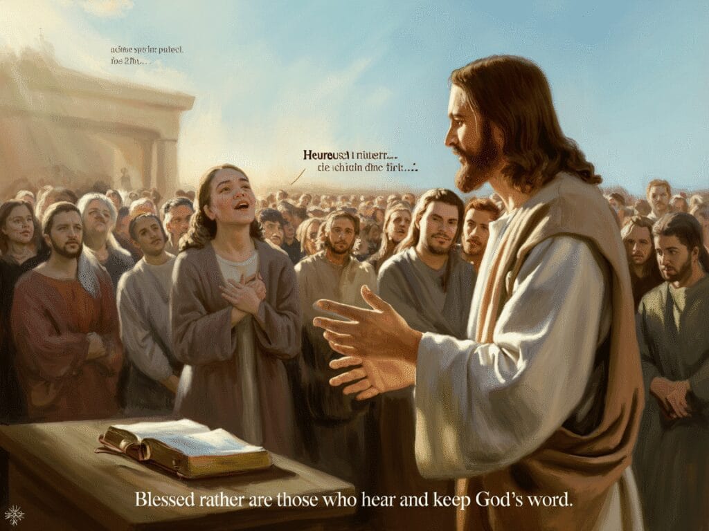 « Heureuse la mère qui t’a porté en elle ! – Heureux plutôt ceux qui écoutent la parole de Dieu ! » (Lc 11, 27-28) « Heureuse la mère qui t’a porté en elle ! – Heureux plutôt ceux qui écoutent la parole de Dieu ! » (Lc 11, 27-28)