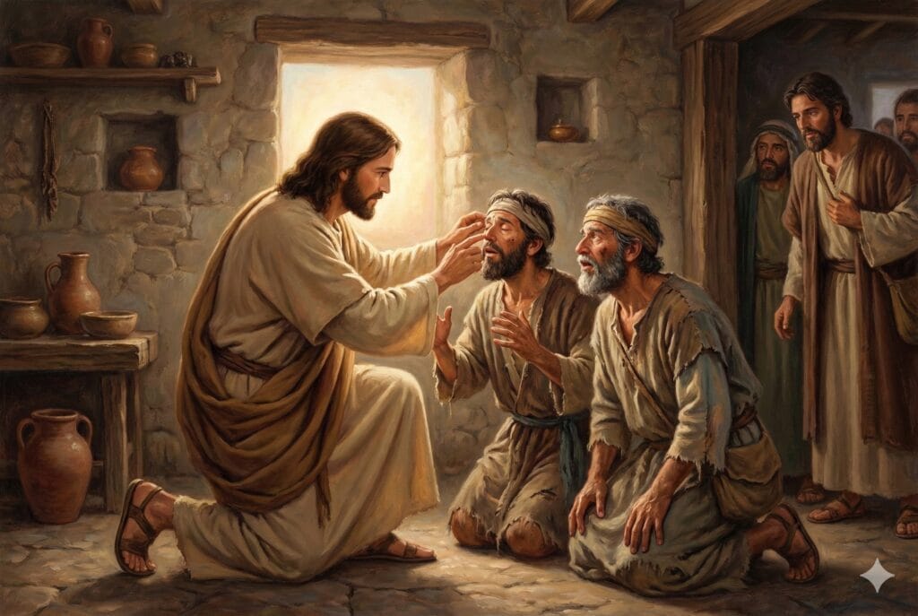 Creyendo en Jesús, dos ciegos son sanados. (Mt 9,27-31)